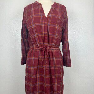 prAna Loop To Pines Dress in Rhubarb Heather Flannel Plaid Organic Cotton Size M